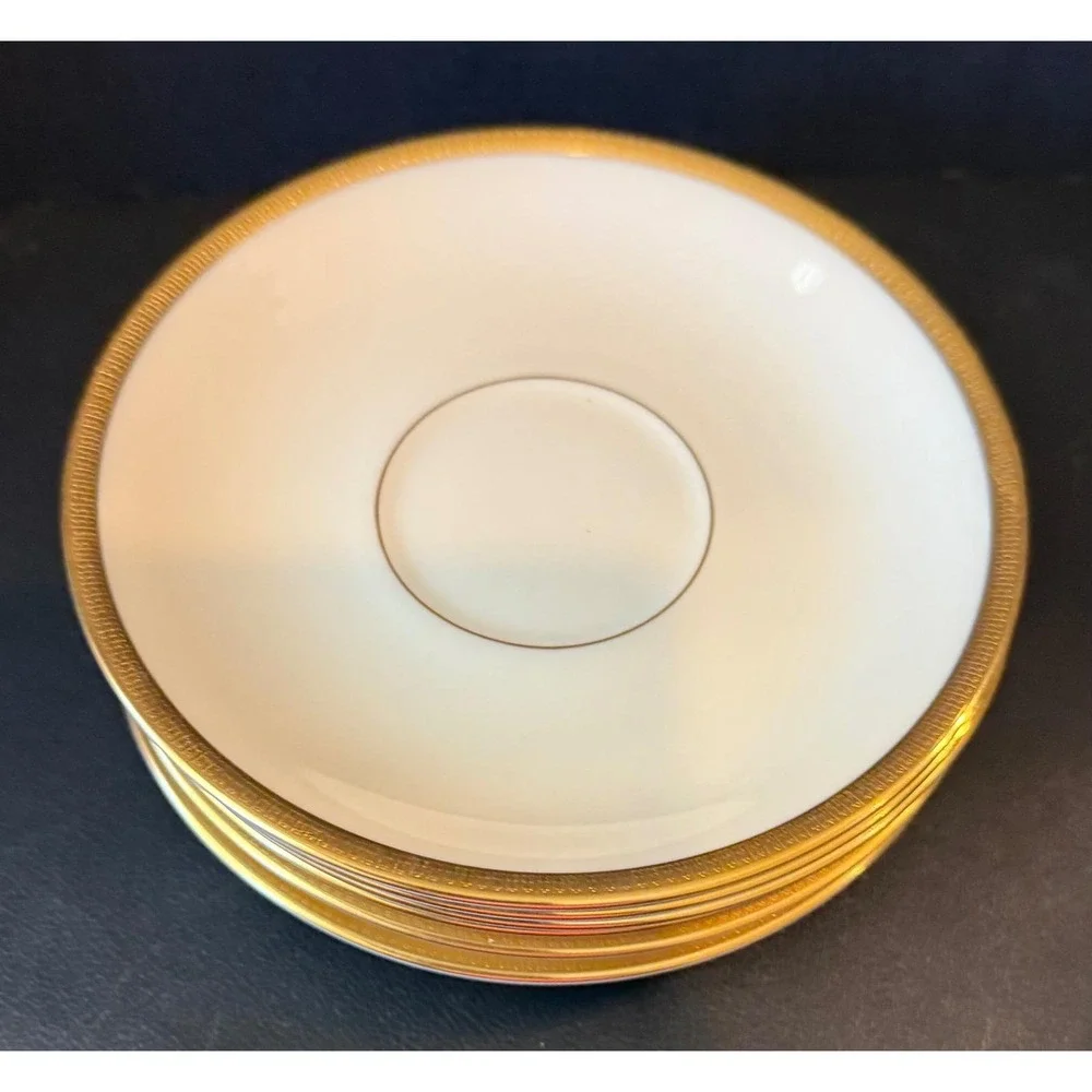 Lenox Tuxedo Gold Trim Teacup Tea Cups Saucers Plate Set Of 6 USA‎ J-33 Wedding